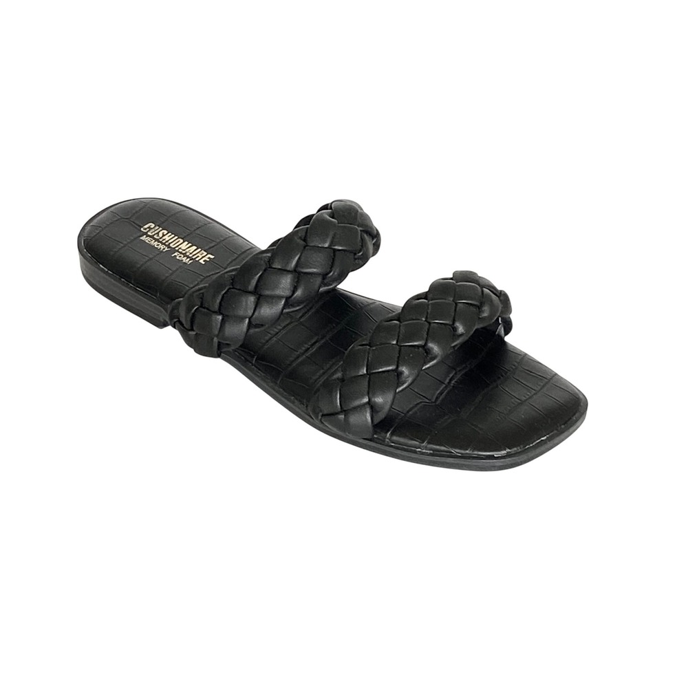 3/$25 Cushionaire Vicki Black Braided Double Strap Sandals Memory Foam 7.5M‎